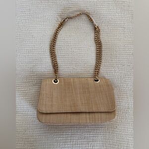 Rattan flap bag with double chain strap